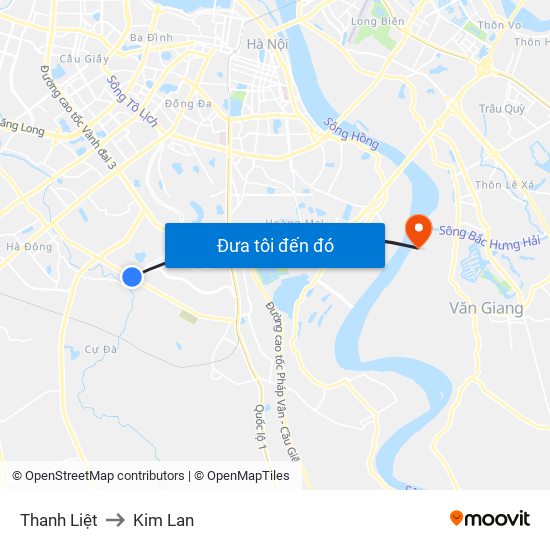 Thanh Liệt to Kim Lan map