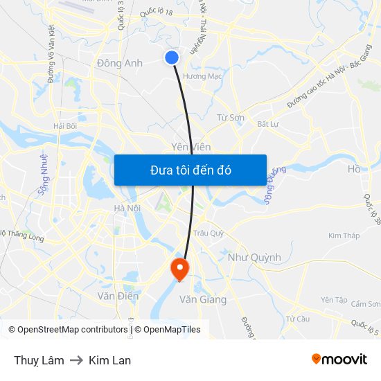 Thuỵ Lâm to Kim Lan map