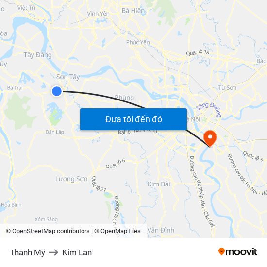 Thanh Mỹ to Kim Lan map