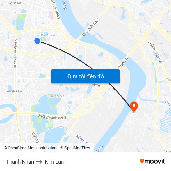 Thanh Nhàn to Kim Lan map