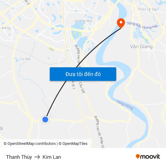 Thanh Thùy to Kim Lan map