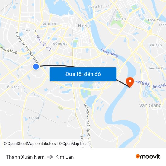 Thanh Xuân Nam to Kim Lan map
