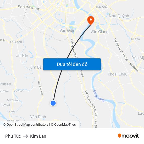 Phú Túc to Kim Lan map