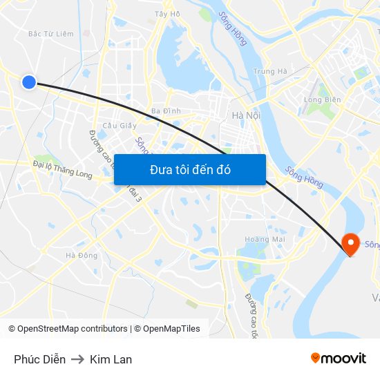 Phúc Diễn to Kim Lan map
