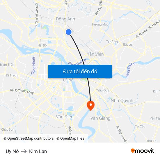 Uy Nỗ to Kim Lan map