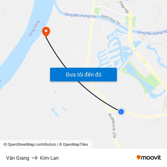 Văn Giang to Kim Lan map