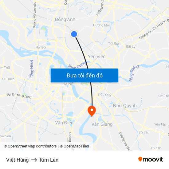 Việt Hùng to Kim Lan map