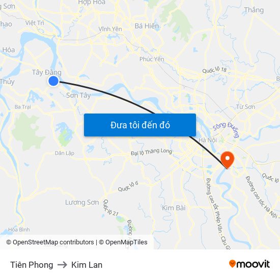 Tiên Phong to Kim Lan map