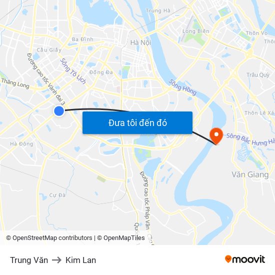 Trung Văn to Kim Lan map