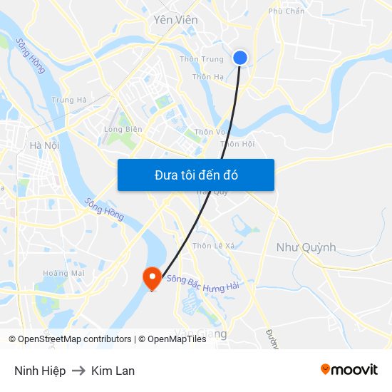 Ninh Hiệp to Kim Lan map