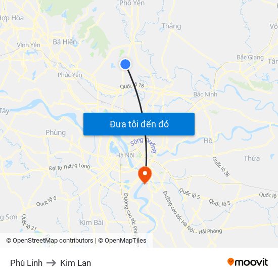 Phù Linh to Kim Lan map