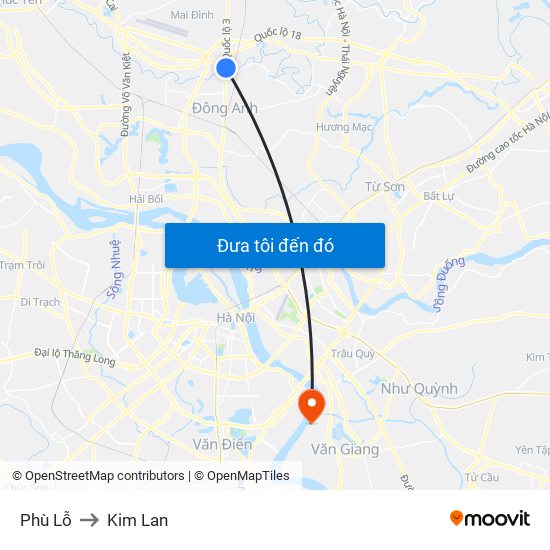 Phù Lỗ to Kim Lan map