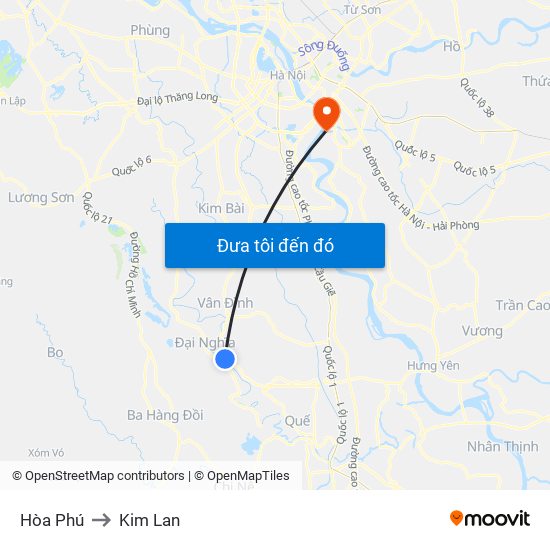 Hòa Phú to Kim Lan map