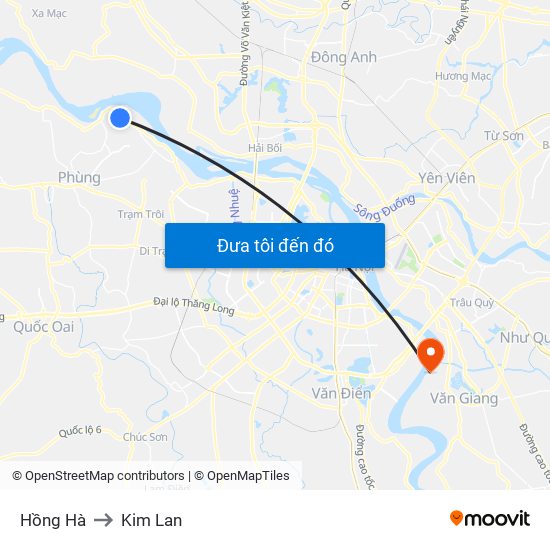 Hồng Hà to Kim Lan map