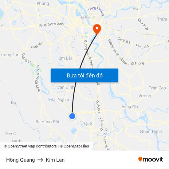 Hồng Quang to Kim Lan map