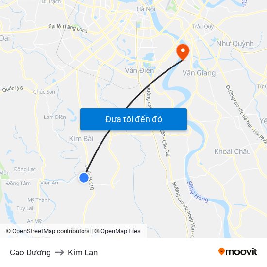 Cao Dương to Kim Lan map
