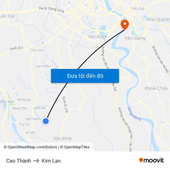 Cao Thành to Kim Lan map