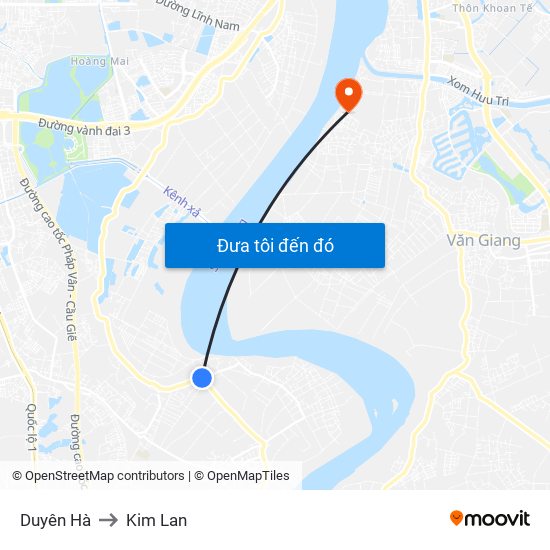 Duyên Hà to Kim Lan map