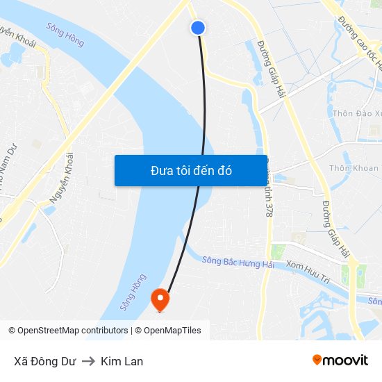 Xã Đông Dư to Kim Lan map