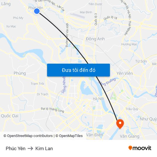 Phúc Yên to Kim Lan map