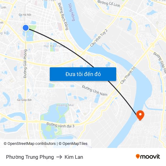 Phường Trung Phụng to Kim Lan map