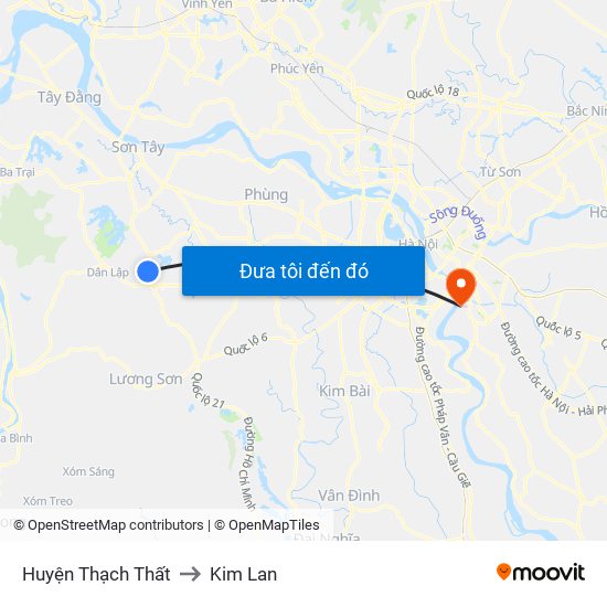 Huyện Thạch Thất to Kim Lan map