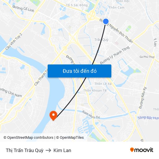 Thị Trấn Trâu Quỳ to Kim Lan map