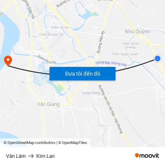 Văn Lâm to Kim Lan map