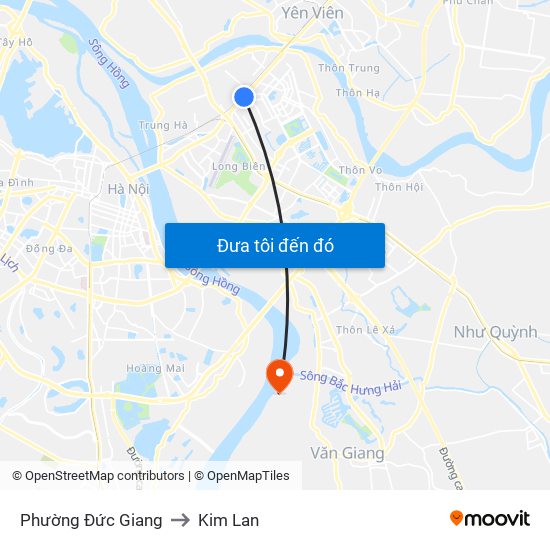 Phường Đức Giang to Kim Lan map