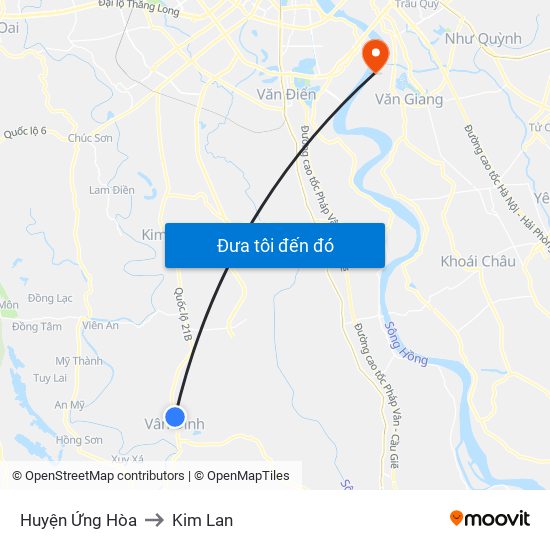 Huyện Ứng Hòa to Kim Lan map