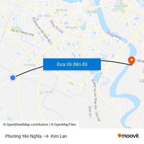 Phường Yên Nghĩa to Kim Lan map