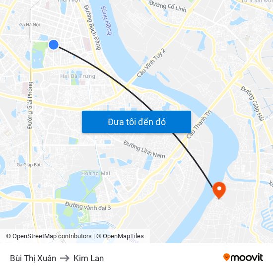 Bùi Thị Xuân to Kim Lan map