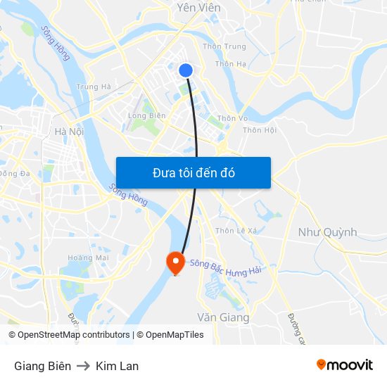 Giang Biên to Kim Lan map