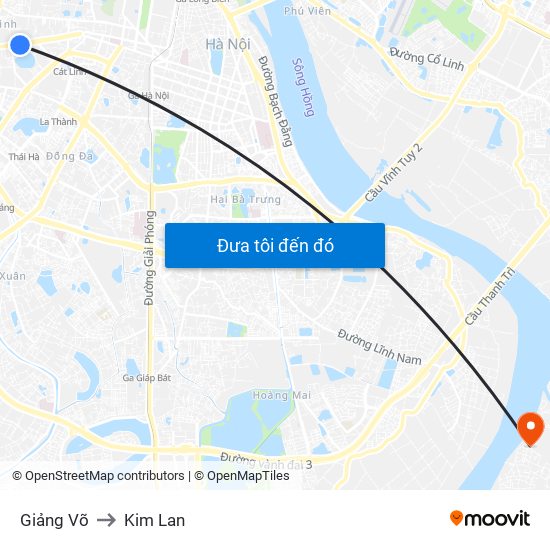 Giảng Võ to Kim Lan map