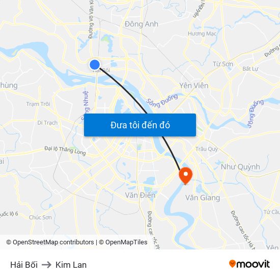 Hải Bối to Kim Lan map