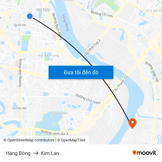 Hàng Bông to Kim Lan map