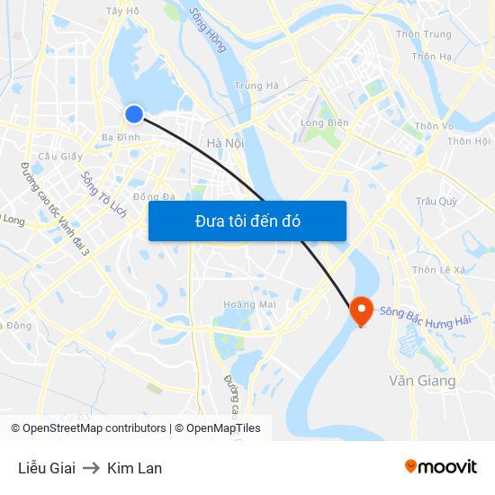 Liễu Giai to Kim Lan map