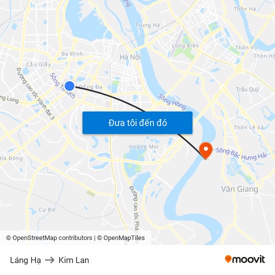 Láng Hạ to Kim Lan map