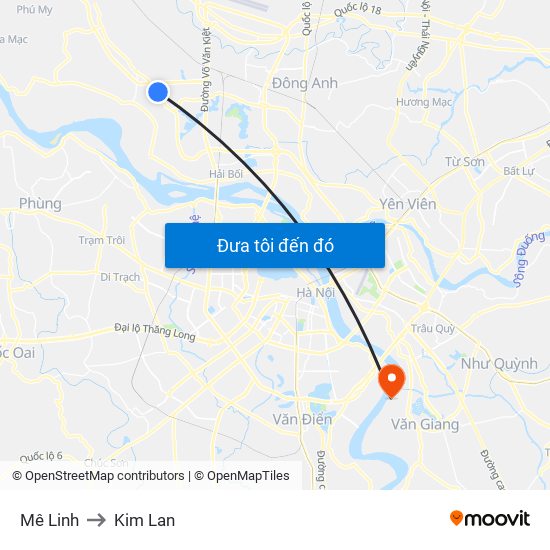Mê Linh to Kim Lan map