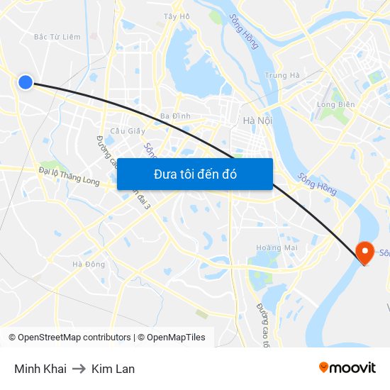 Minh Khai to Kim Lan map