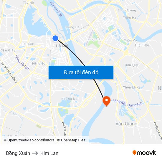 Đồng Xuân to Kim Lan map