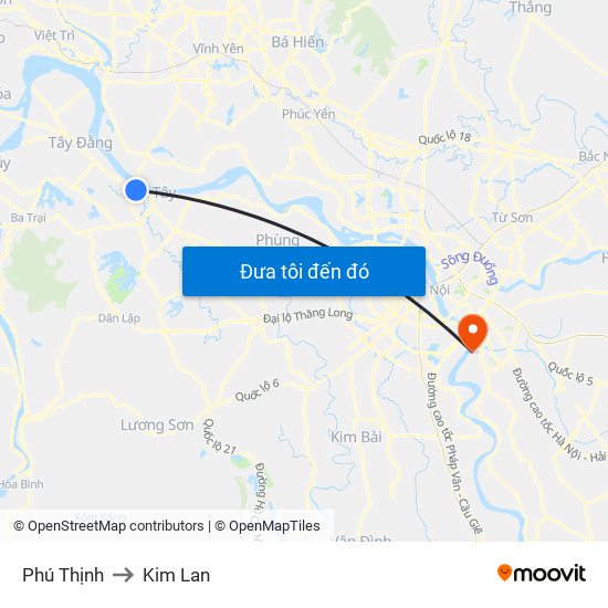 Phú Thịnh to Kim Lan map