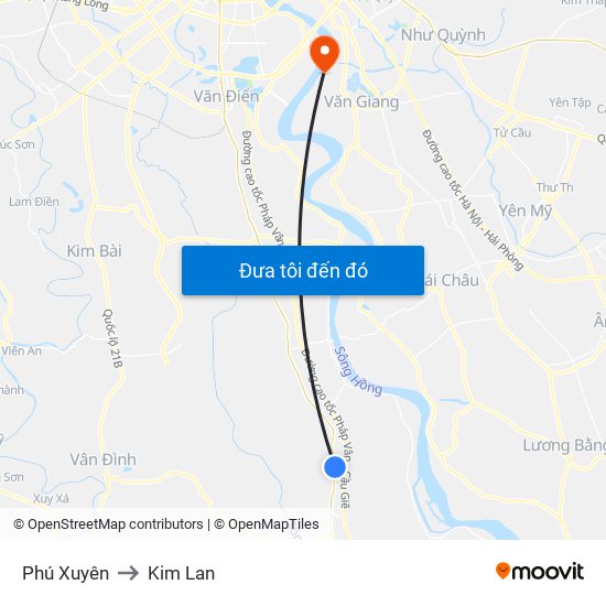 Phú Xuyên to Kim Lan map