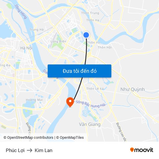 Phúc Lợi to Kim Lan map