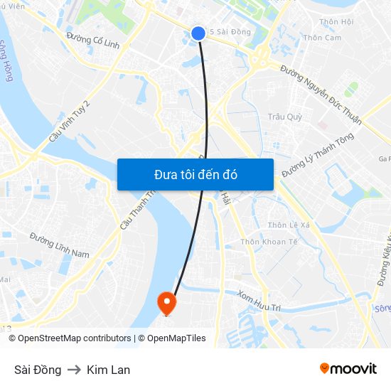 Sài Đồng to Kim Lan map