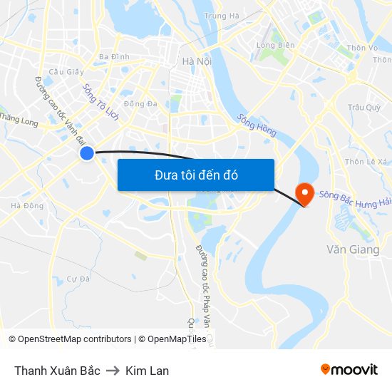 Thanh Xuân Bắc to Kim Lan map