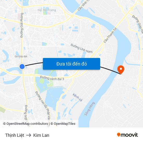 Thịnh Liệt to Kim Lan map