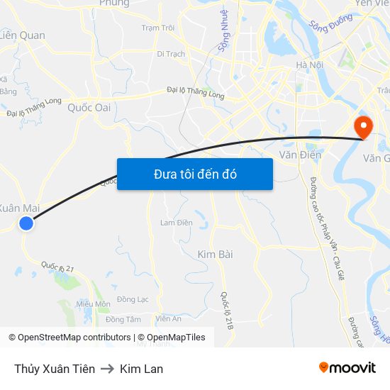 Thủy Xuân Tiên to Kim Lan map