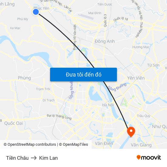 Tiền Châu to Kim Lan map