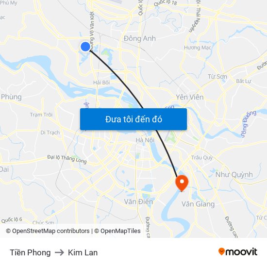 Tiền Phong to Kim Lan map